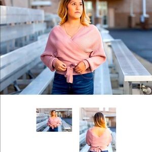Mauve Tie Front Wrap Sweater